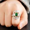 Huitan Vintage Two Tone Green CZ Finger Rings for Women Geometric Shape Hyperbole Rings Anniversary Party Retro Jewelry Dropship