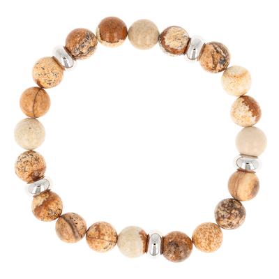 [R3103] - Oceľový náramok 'Minéralia' hnedý strieborný (jaspis) - 8 mm