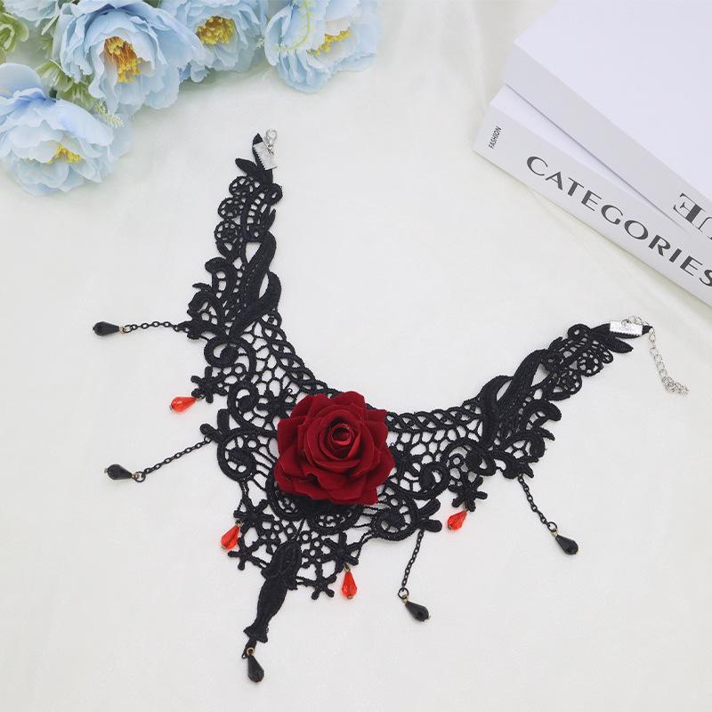 Gothic Lace Rose Choker Necklace for Women