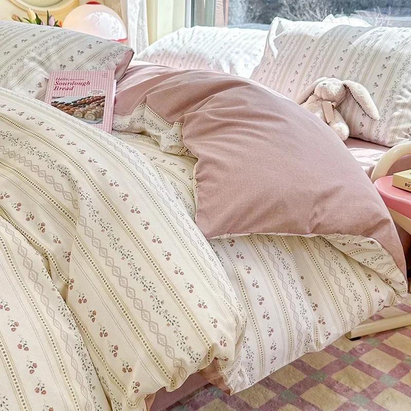 3/4pcs/set 100% Cotton Floral Pattern Duvet Cover Set with Pillowcase Sheet Home Twin Single Queen Size Boys Girls Bedding Sets