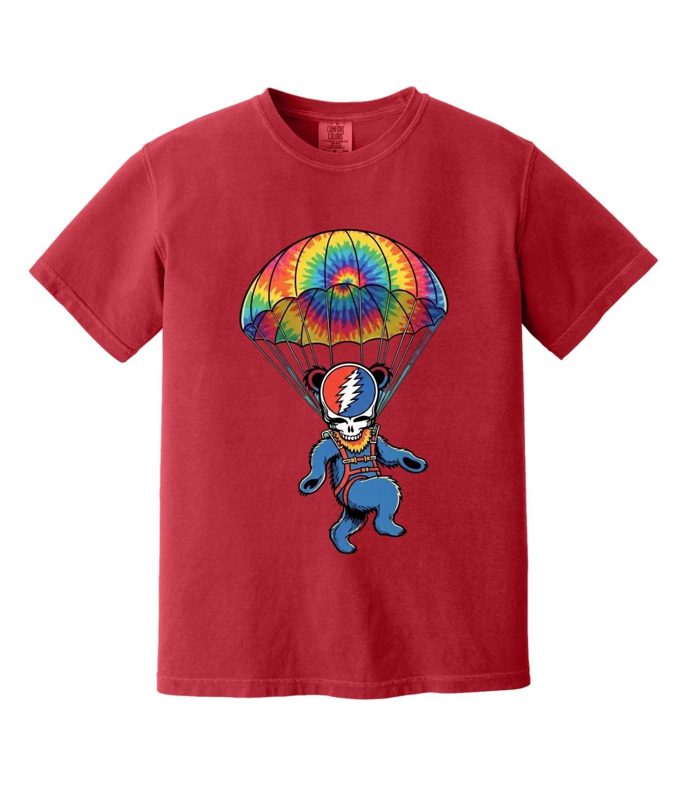 Tie-Dye Parachute Bear T-Shirt | Skeleton Skull Mascot Funky Tee 120
