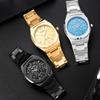 Men's Quartz Watch Embossed Leaf Dial Steel Band Waterproof Fashion Male Wristwatch Premium Quality Steel Strap Business Watches