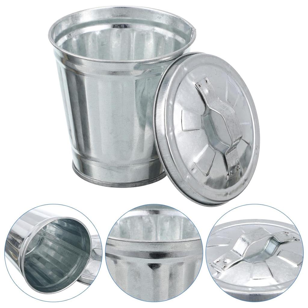 Jojofuny Desktop Mini Trash Can - Iron Garbage Bin, Pencil Cup Holder, Wastebasket, Flower Pot for Home, Kitchen, Office - Silver