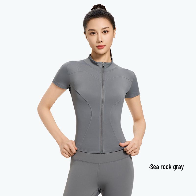 2026 Breathable Short Sleeve Yoga Shirt with Stand Collar, Zipper & Quick Dry for Gym, Running, Sports & Outdoor Activities