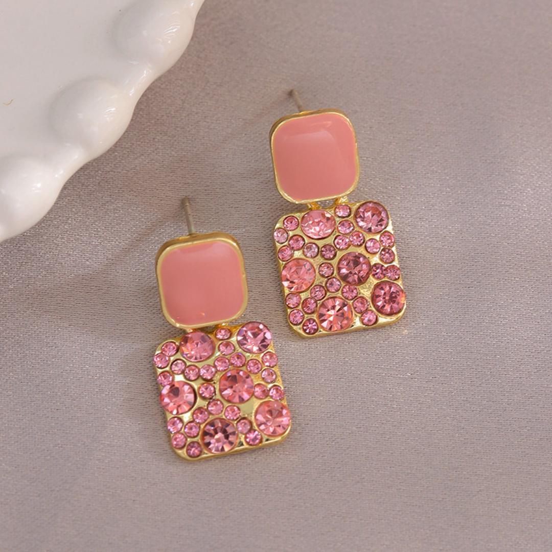 

Блестящие фиолетовые серьги со стразами, эмалированные серьги-подвески, висячие серьги-гвоздики, свадебный подарок для влюбленных 1.4*2.5cm розовый