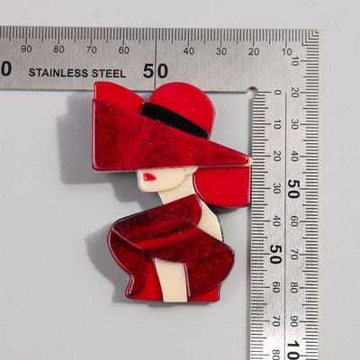 New Colorful Acrylic Modern Hat Lady Brooch Lapel Pins for Women Fashion Girls Figure Brooches Badges Office Jewelry Accessories