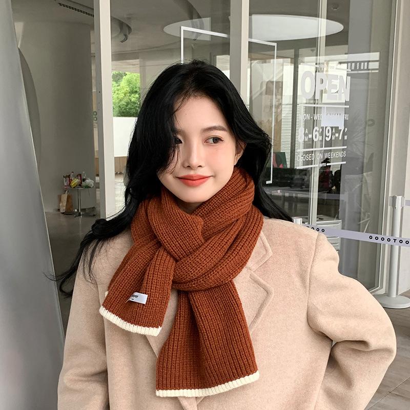 Knitted Woolen Scarf for Women Autumn and Winter Warm and Thickened Student Girl Versatile Men's Couple Style Scarf Korean Version