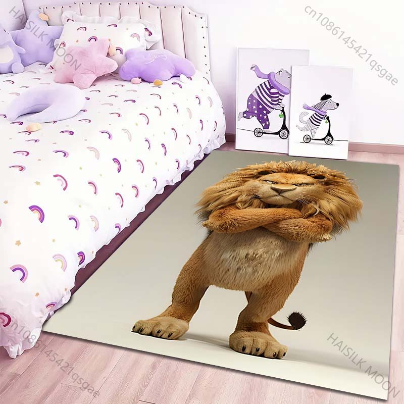 Cartoon Angry Lion Print Carpet for Living Room Bedroom Sofa Creative Doormat Home Decor Area Rugged Non-slip Mat Large Size
