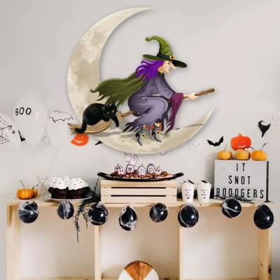 Halloween Witch Iron Art Metal Artwork Wall Silhouette Hanging Ornaments Hanging On The Moon
