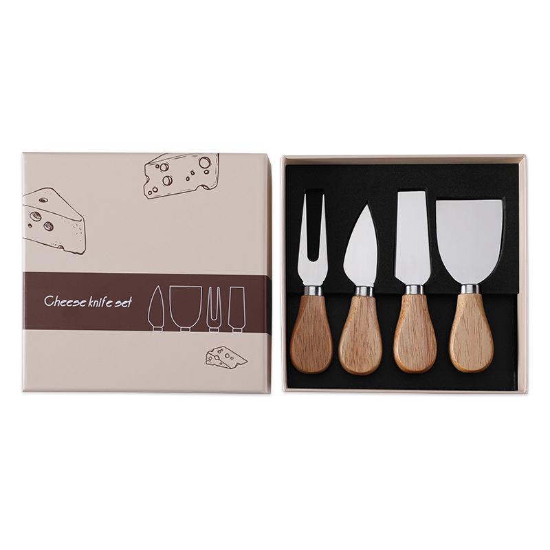 4Pcs Cheese Cutter Knives Set Mini Butter Cheese Knife Slicer Wood Handle Cheese Fork Spatula Spreader Gift Box Kitchen Gadgets