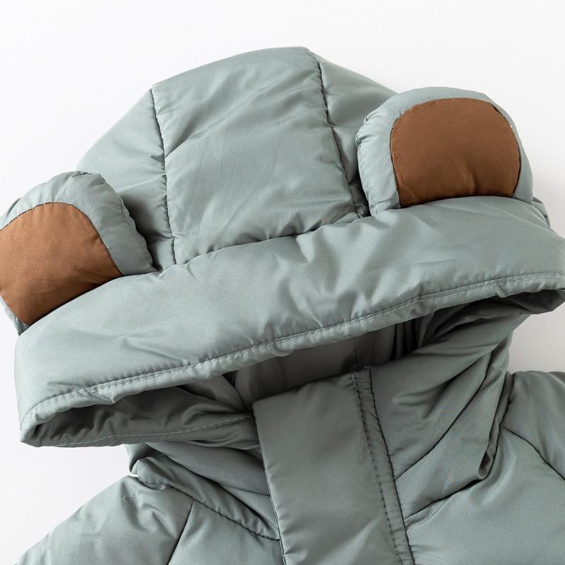 Korean Style Solid Hooded Thickened Winter Padded Coat For Toddler Boys And Girls