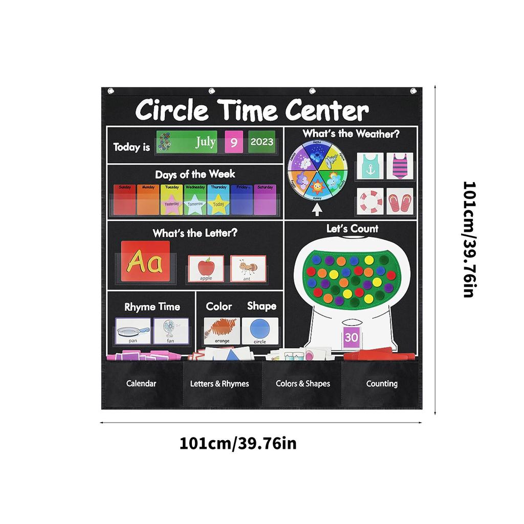 Educational Circle Time Center Pocket Chart Learning Weather Letter Number Calendar Pocket Chart for Classroom Wall
