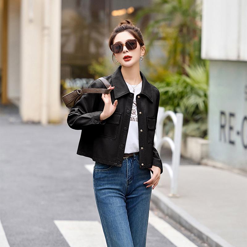 Women's 2025 Spring Fashion Loose PU Leather Jacket, Casual Top Z8803