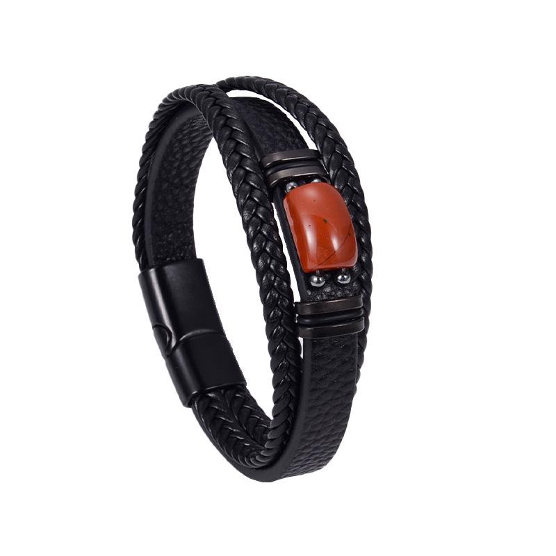 Men's Double Layer Leather Bracelet with Tiger Eye Stones