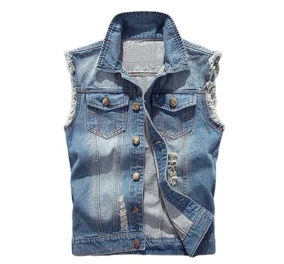 Jaqueta/Colete Jeans Masculino Petite de Français Sem Mangas, Comprimento Curto, Roupa de Exterior Streetwear (Azul, Tamanho 02 M)