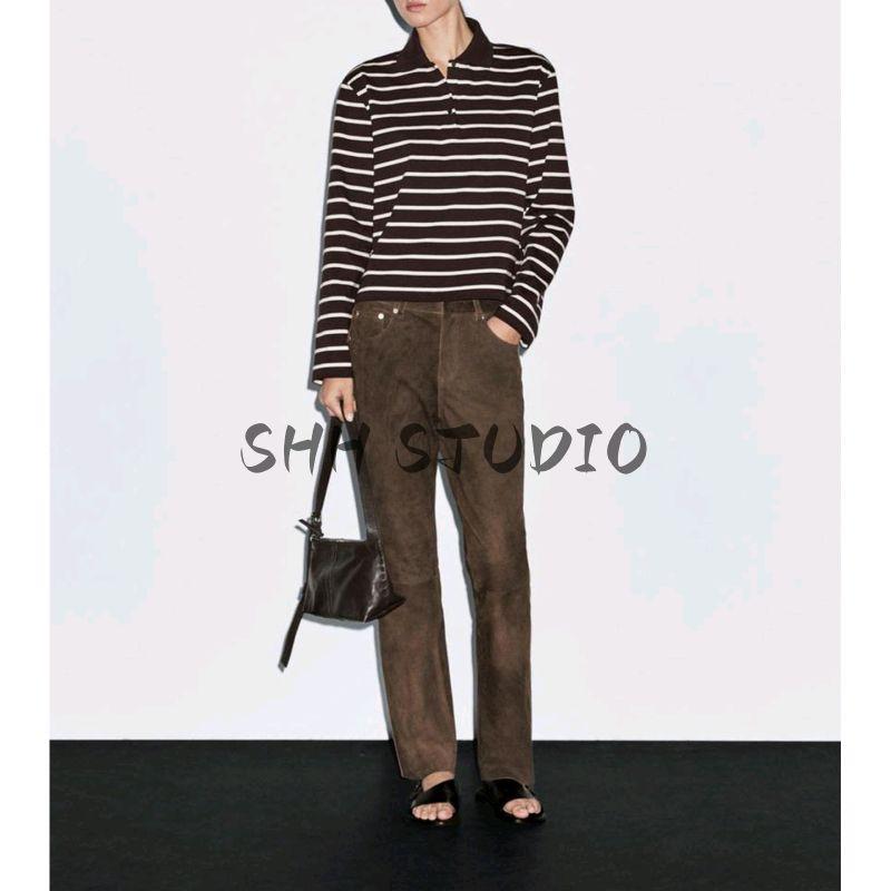 MD Early Autumn New Women clothes Retro Navy Style Short Top Stripe Long sleeve Knitted Polo Shirt 6210112