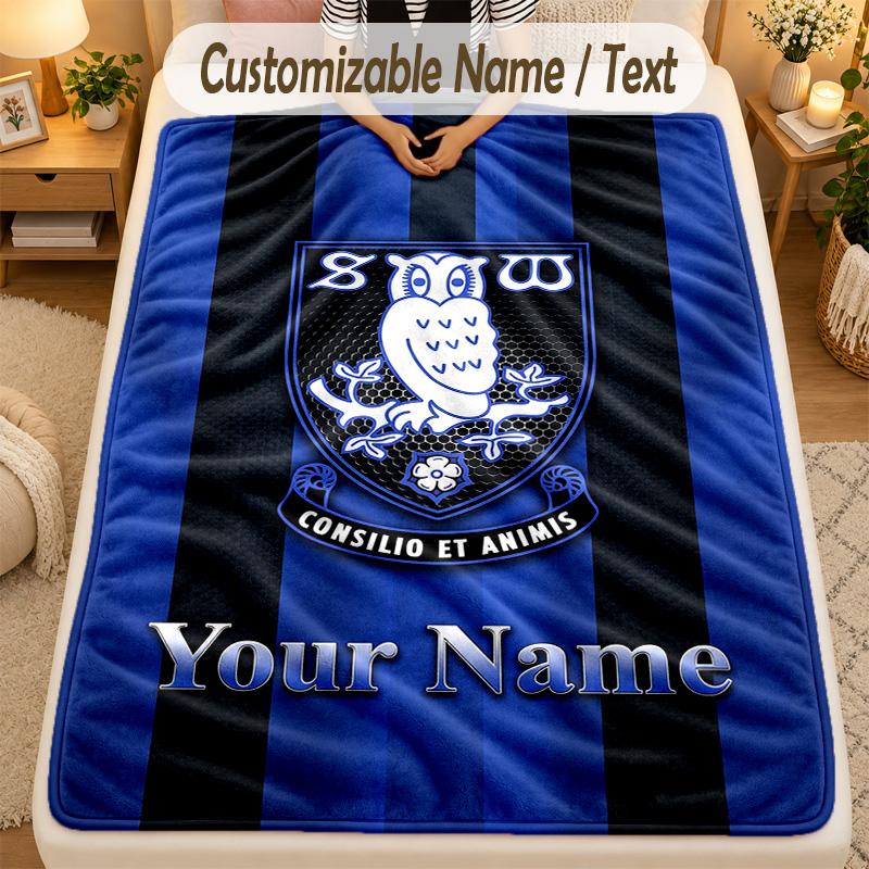 Flannel BlanketSheffield Wednesday FC Custom Name Text Personalized Soft Warm Throw Blanket Home Decor Gift
