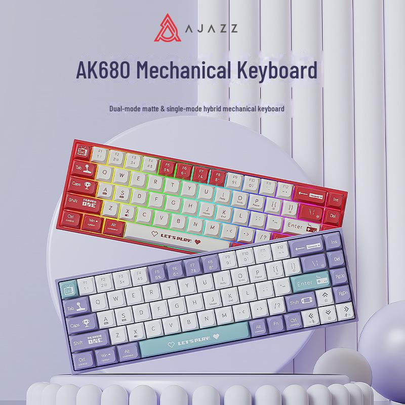 Black Duke AK680 Dual-Mode Wireless/Wired Mechanical Keyboard, Hot-Swappable, 68 Keys, Tea & Red Switch Options