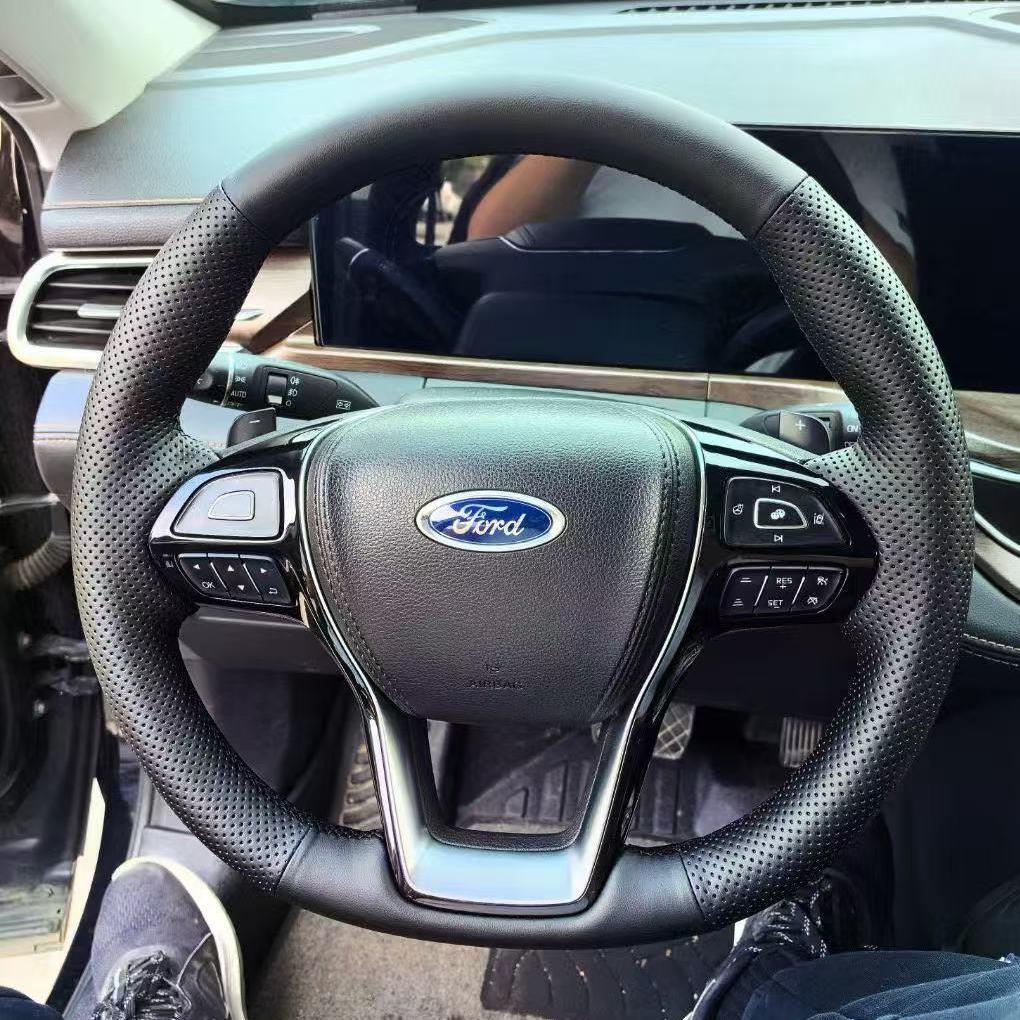 Ford Territory EV Genuine Leather Steering Wheel Cover, Hand-Stitched Grip