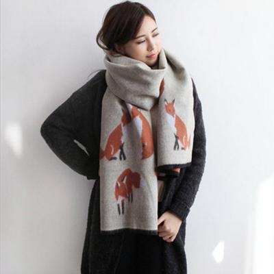 Fox Cashmere-like Women's Jacquard Scarf Autumn and Winter Double-Sided Thickened Warm Scarf Tassel