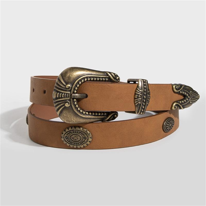 PU Waist Belts with Alloy Carved Buckle Thin Adjustable Waist Belt Woman Girls Jeans Dresses Skirt Coat Waistband