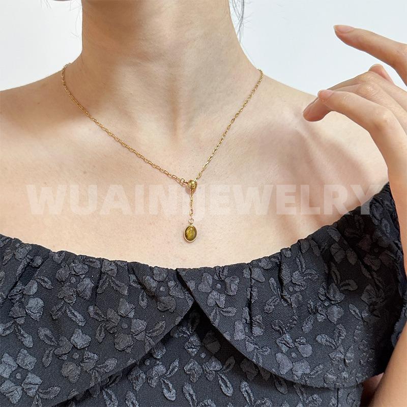 Maillard Caramel Tiger's Eye Stone Beaded Necklace Femininity Versatile Premium Sense Clavicle Chain Natural Stone Handmade