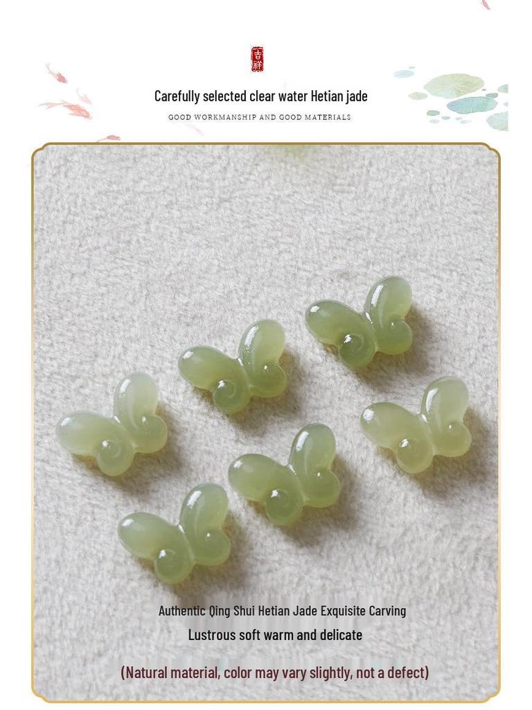 Natural Hetian Jade Butterfly Beads for DIY Jewelry Crystal Bracelet Accessories