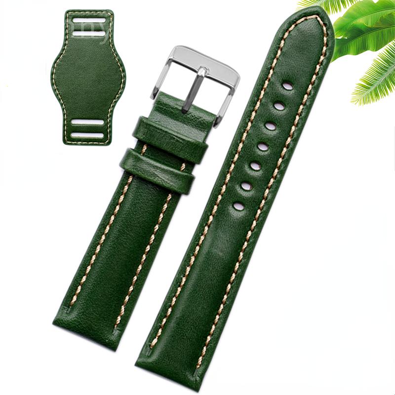 Genuine Leather watch strap for Rolex Green Submariner Omega  timex Vintage plus Tray Men Watch Band 20 22mm