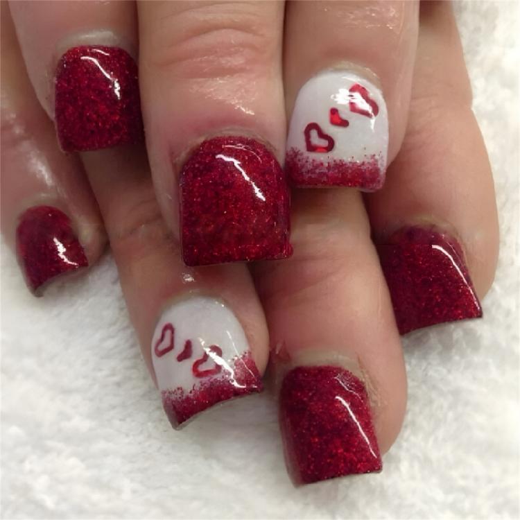 

24 Pcs Heart Full Cover False Nail French Tip Acrylic Nail Valentines Day Press On Nail Short Stick on Nail 1