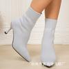 Ladies' Fashionable Knitted Hollow Out High-heeled Short Boots with Elegant Temperament, Soft and Elastic Fabric, Casual and Comfortable Jeans To Wear