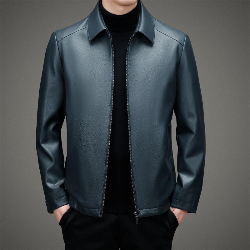 Осень и зима Новый стиль Белый утиный пух мужская кожаная куртка повседневная пальто — фото 2