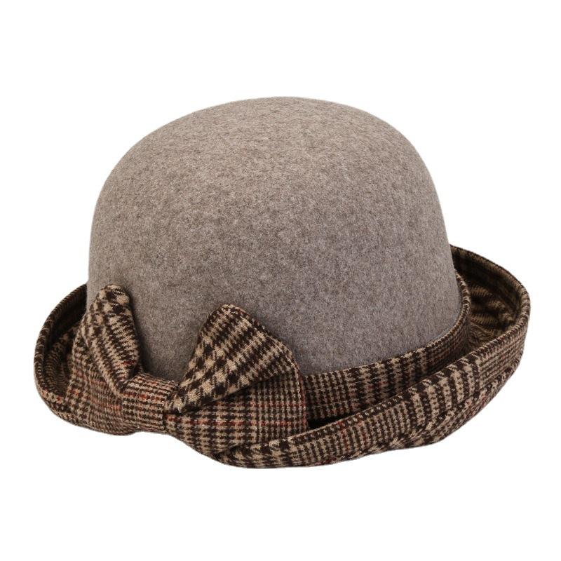 Women S Elegant Wool Bucket Hat With Bow Plaid For Mom Autumn Winter
