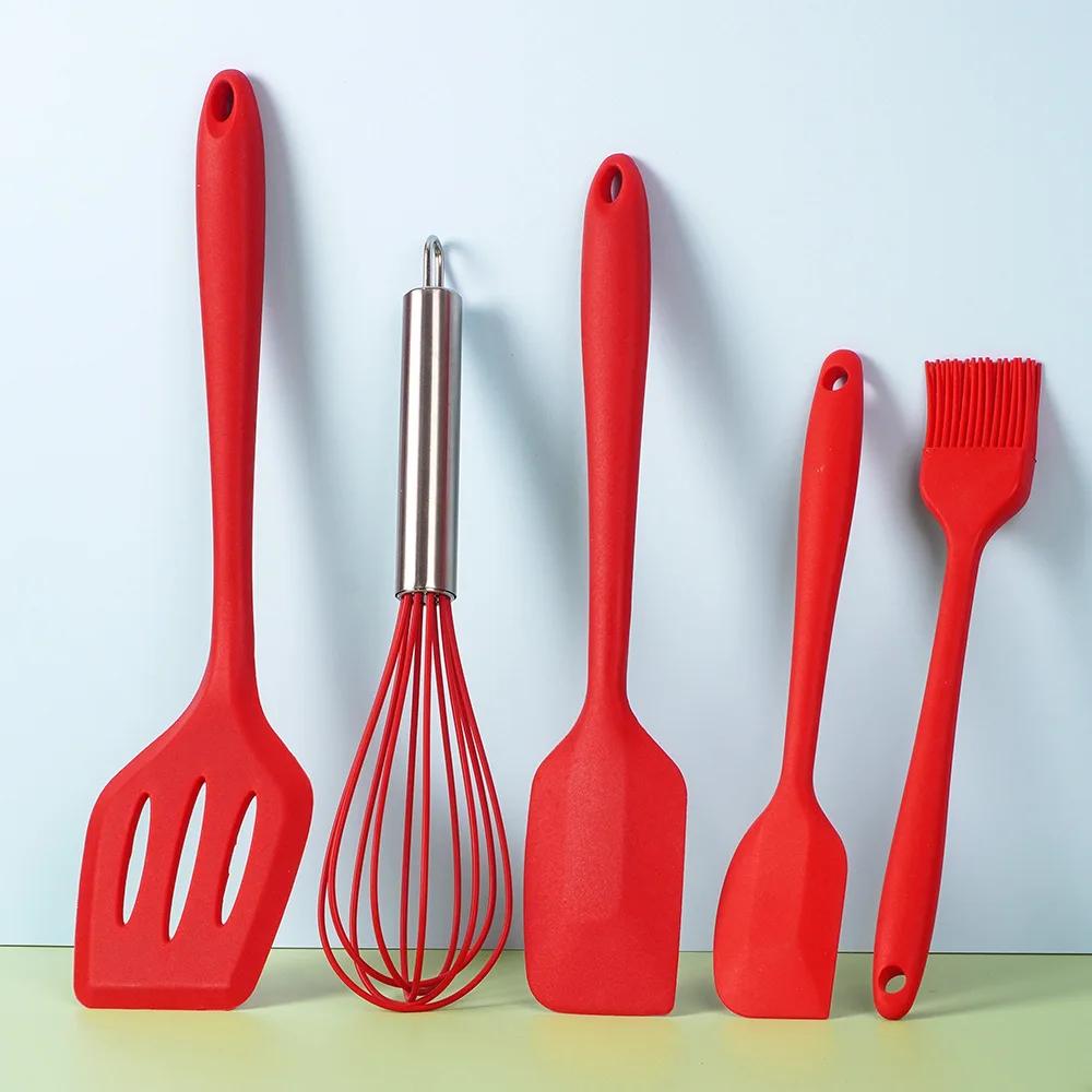 5Pcs Silicone Baking Utensils Set Non-Stick Silicone Cake Spatula Cooking Shovel Whisk Oil Brush Flexible Kitchen Utensils Sets