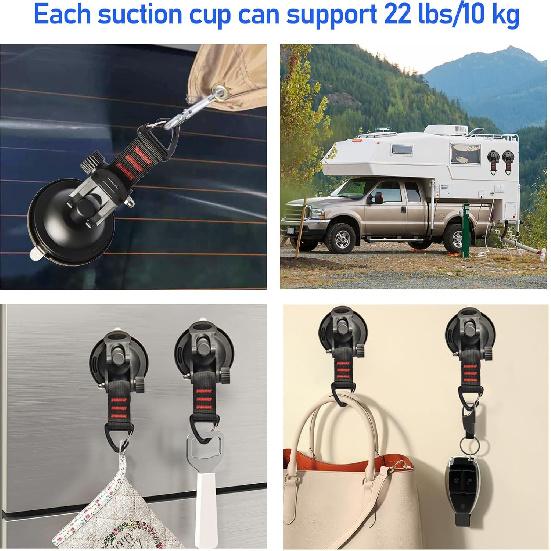 4Pcs Heavy Duty Suction Cup With Security Hooks - Outdoor Strong Suction Cups Multipurpose Car Camping Accessories Suction Cup Anchor For Car Awning