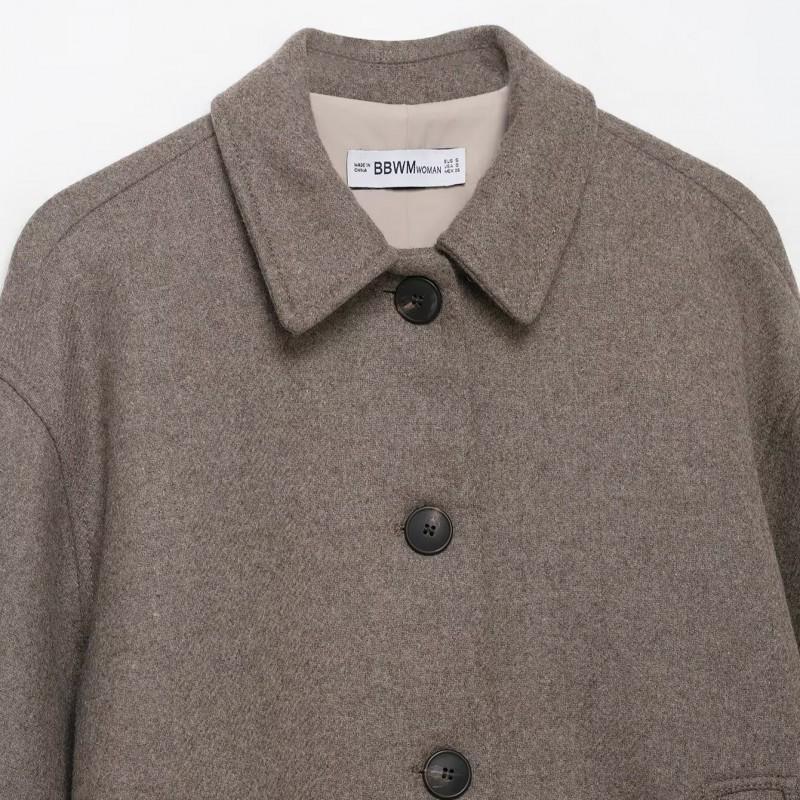 Womens Short Wool Blend Coat 2025 Winter Street Style Casual Outerwear With Button