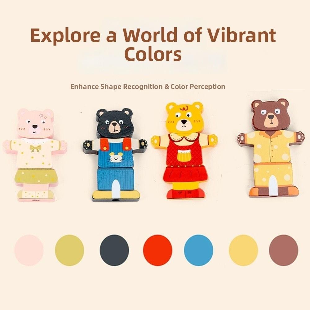 Bear Shaped Wooden Stacking Block Colorful Montessori Educational Toys Early Educational