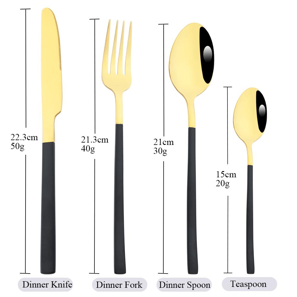 Jankng 16 sztuk czarne sztućce złote szwy zestaw obiadowy ze stali nierdzewnej kuchnia strona główna zachodnie zestaw sztućców nóż widelec łyżki zestaw zastawy stołowej