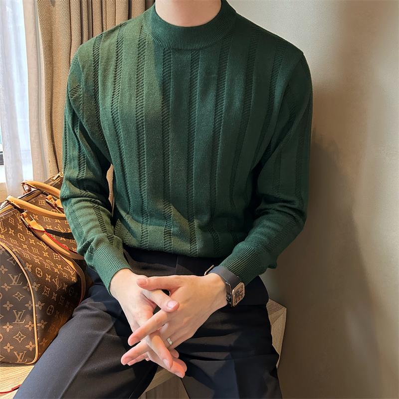 

Осенняя новая мужская клетчатая жаккардовая футболка с длинными рукавами, модная тонкая полуводолазка, эластичный универсальный свитер 3XL зелёный