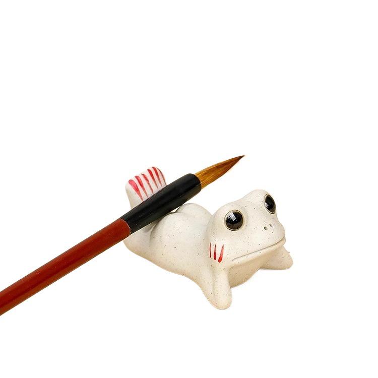 Ceramic Frog Calligraphy Pen Holder and Paperweight Set