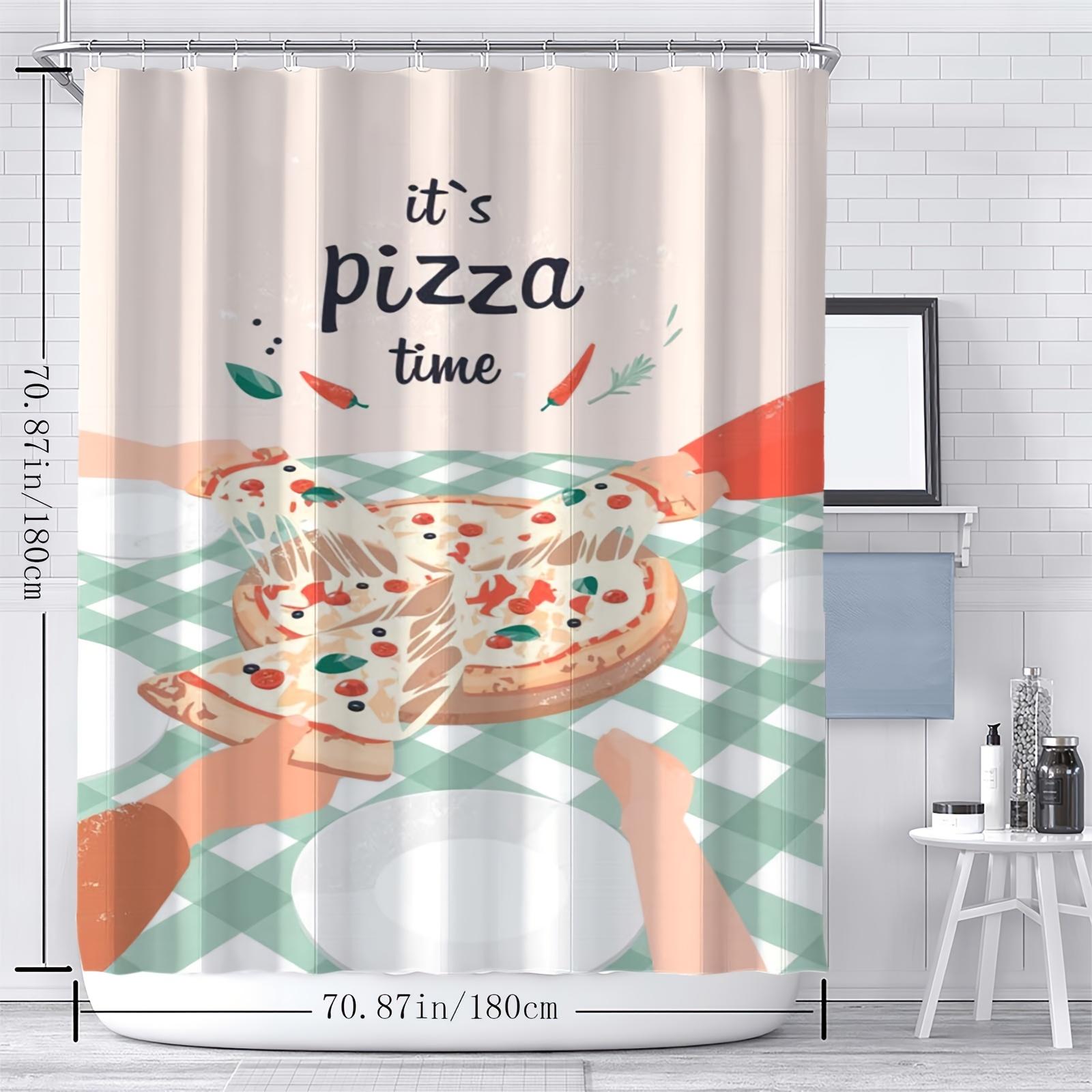 

1pc Shower Curtain Set - Pizza Time Digital Print Art Pattern, Reversible Polyester Material with Hooks, Perfect Home Decor W90xH180cm