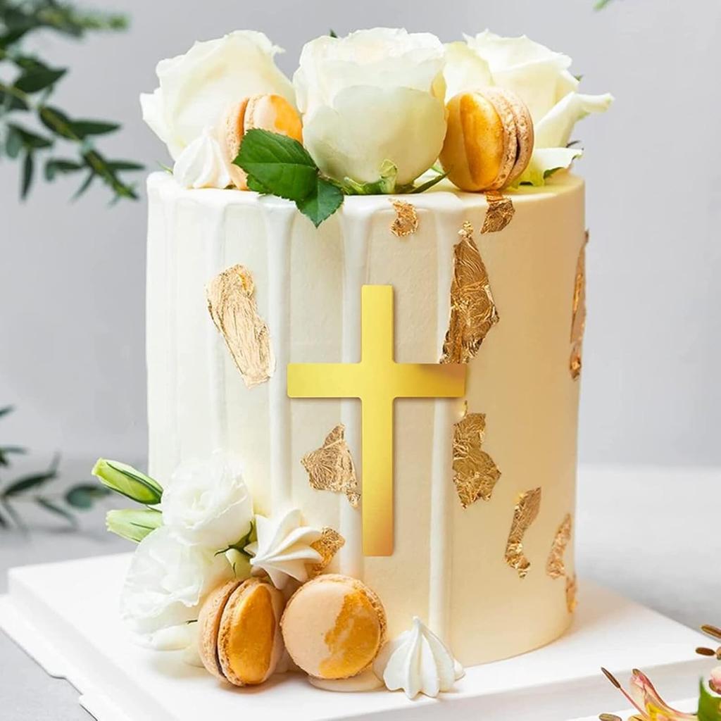 Gadpiparty Wedding Decorations 10pcs Cross Cake Toppers Acrylic Crossing Cake Decorations Baptism Cupcake Picks Golden Dessert Inserts for Baby