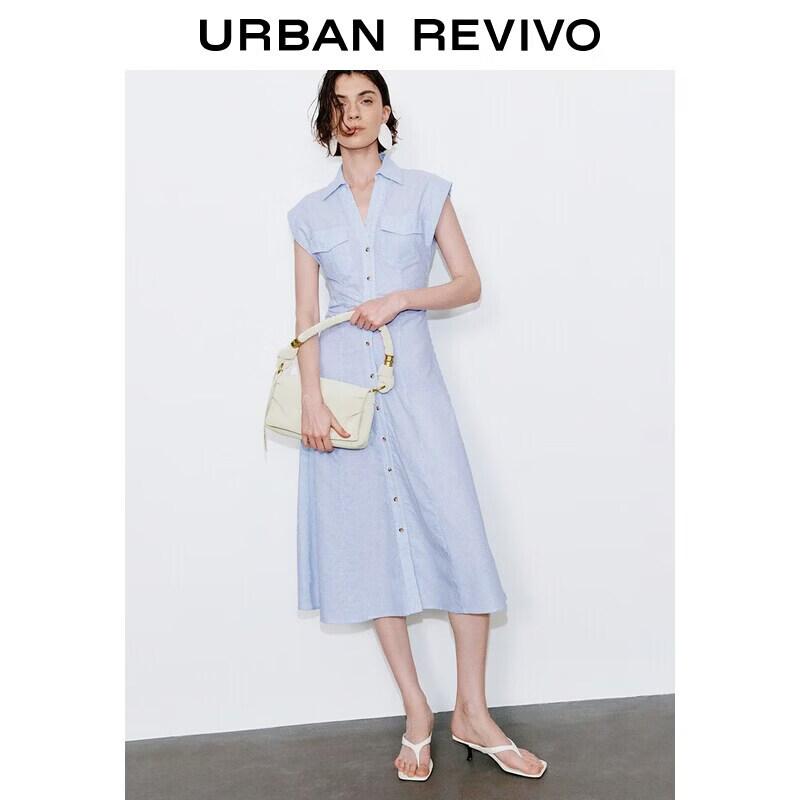 UR 2026 Spring Women s Pastel Striped Pleated Waist Dress L