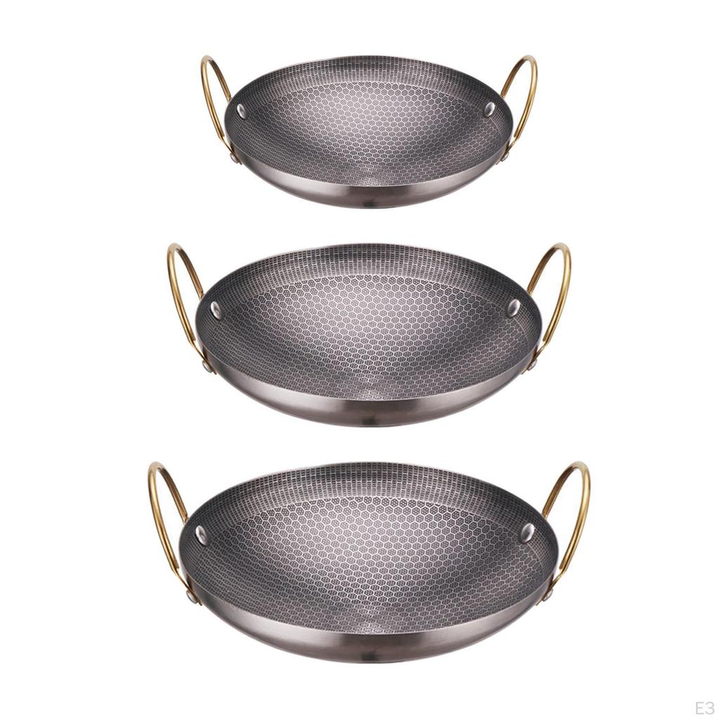 Padella wok in acciaio inossidabile resistente con doppia maniglia, utensili da cucina per friggere tutti i giorni