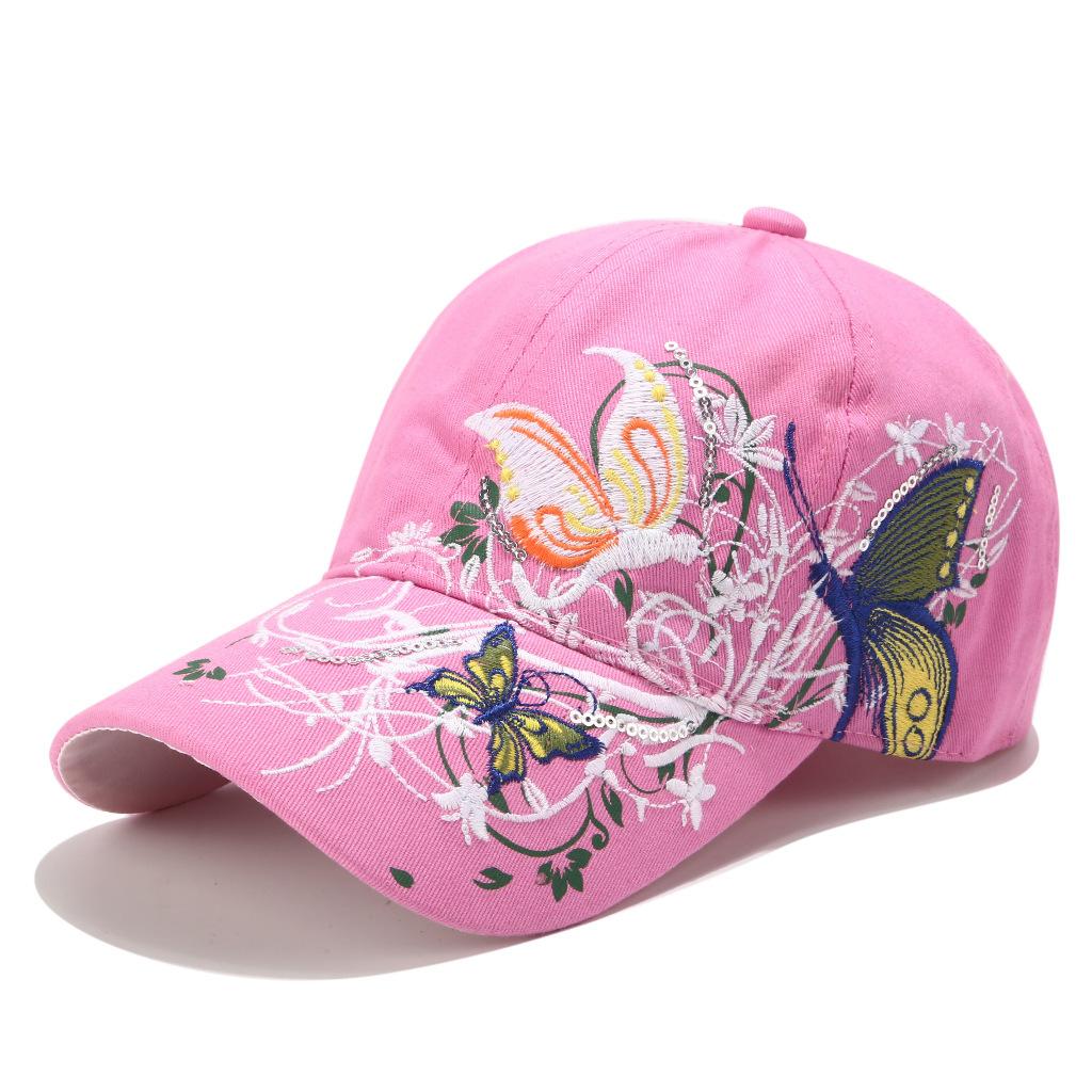 Sequin Embroidered Baseball Cap Butterfly Embroidered Duck Tongue Lip Print Trendy Hat Women's Hat
