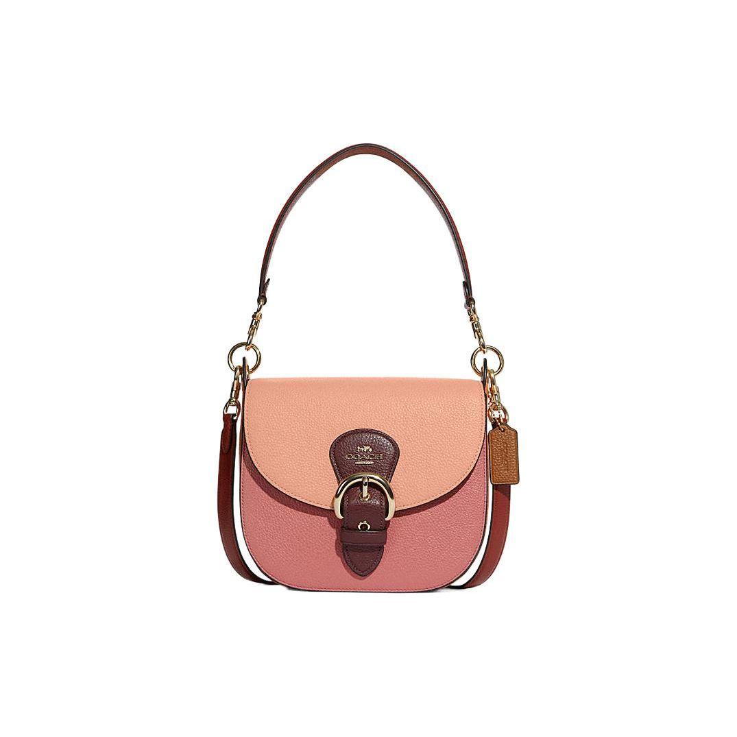 

Coach Kleo 23 Color Block Saddle Flap Pebble Leather Shoulder Bag Medium Women shoulder bag Pink Orange Deep-Pink C8160-IMSMX Basic Set (Bag+Dust Bag)