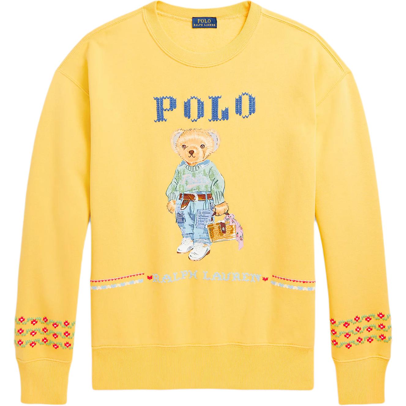 Polo Ralph Lauren Весна-Лето 23 Свитшот с принтом мультяшного медведя и логотипом-буквой, круглый вырез, Женский свитшот, Желтый WMPOKNINNFB20299-700 M