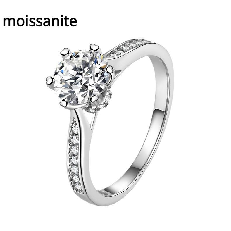 D Color Moissanite Diamond Ring for Women Sterling Silver One Carat Hot Selling Six Claw Ring Wedding Ring Proposal Diamond Ring Gift for Girlfriend