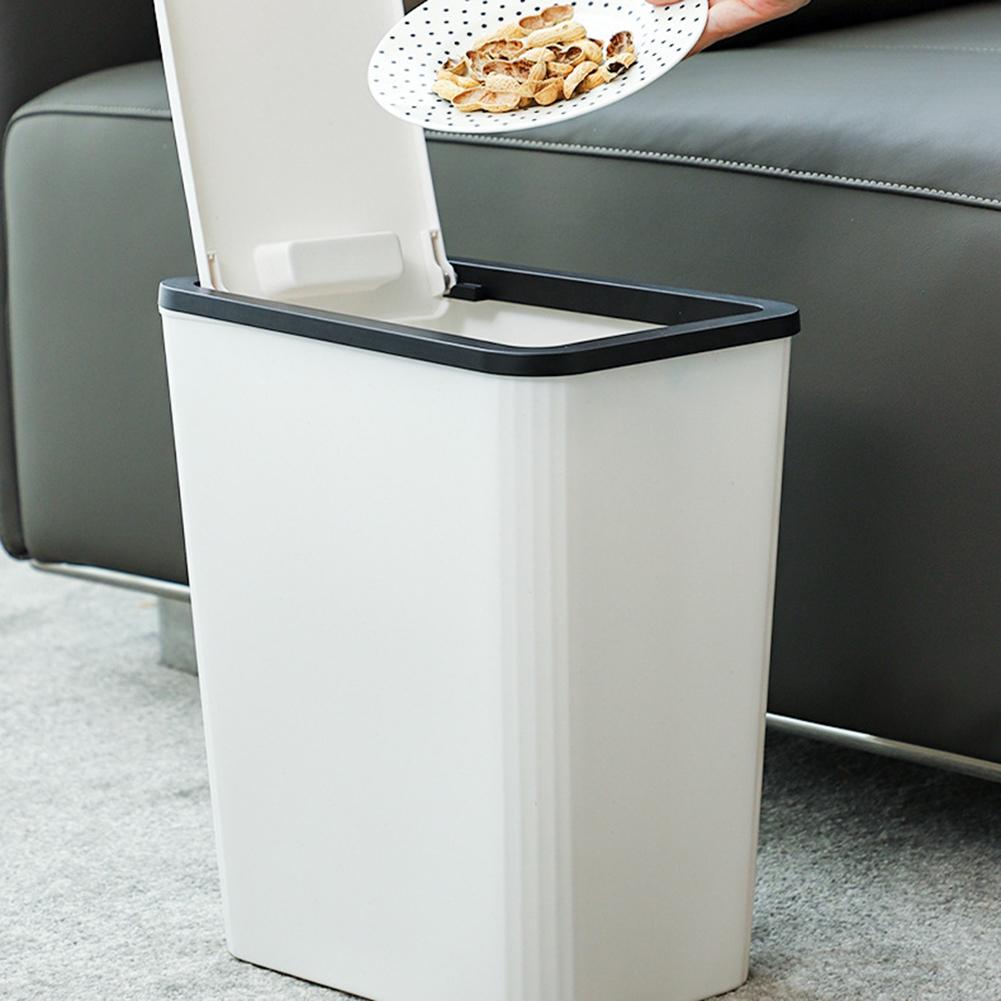 Household Trash Can With Lid Modern Plastic Small Garbage Can Wastebasket Pop-up Lid For Bathroom Kitchen And Living Room