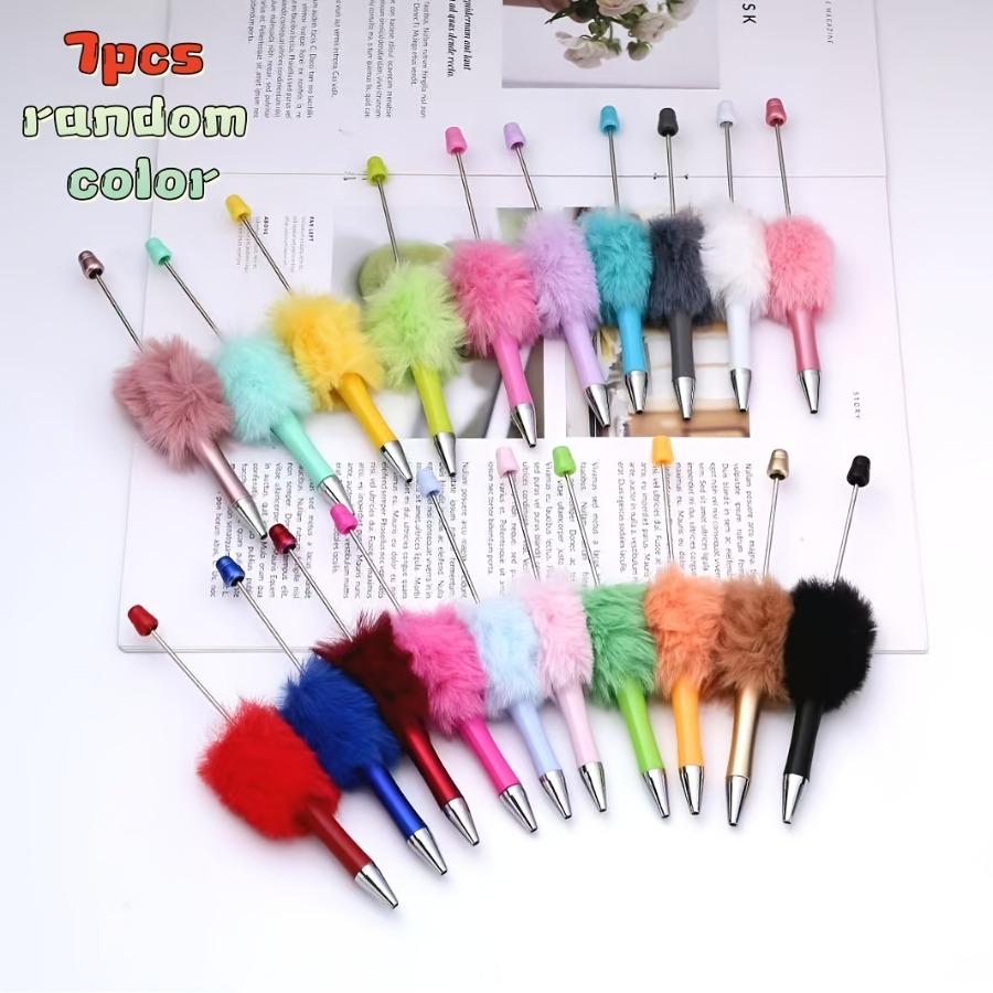 7pcs Cute Furry Puff Pens, Colorful Plush Ballpoint Pens, DIY Bead Pen Set, Aesthetic Writing Pens for Back To School, Birthday & Holiday Gifts