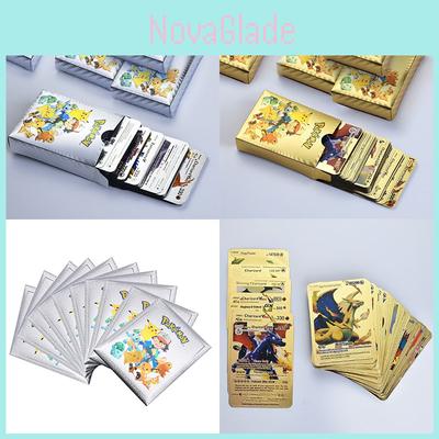 Exquisite Pokemon Karten Metall Gold Energiekarte Glurak Pikachu Sammlung für Kinder